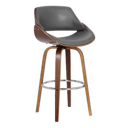 Armen Living Mona 26" Counter Height Swivel Gray Faux Leather and Walnut Wood Bar Stool LCMNBAWAGR26